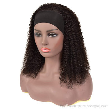 Wholesale Natural Brazilian Raw Virgin Cuticle Aligned Kinky Curly Human Hair Vendor None Lace Wig For Black Women Headband Wig